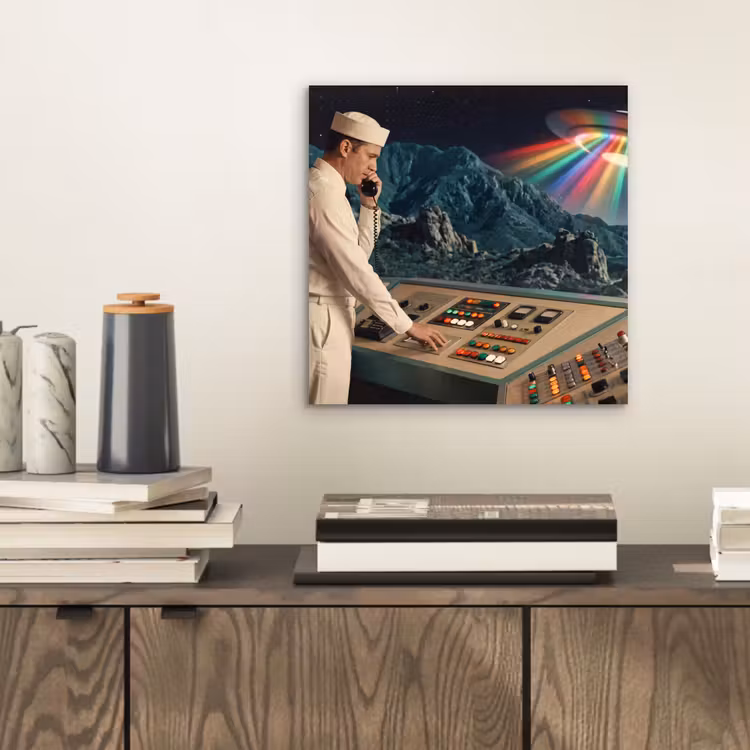 aluminium wall art - Man - Control Room - Beach - Man - Controlekamer - Strand aluminium wit klein