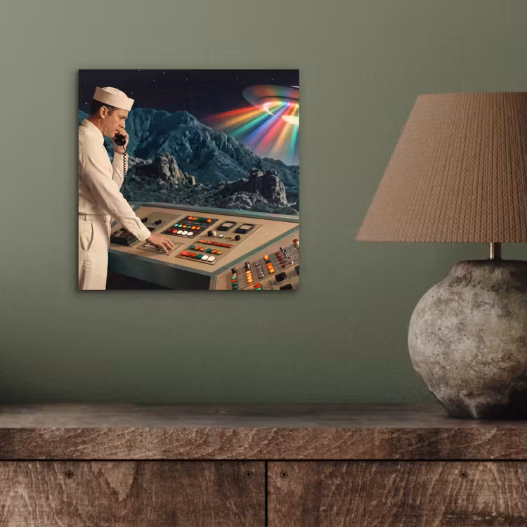 aluminium wall art - Man - Control Room - Beach - Man - Controlekamer - Strand aluminium wit klein