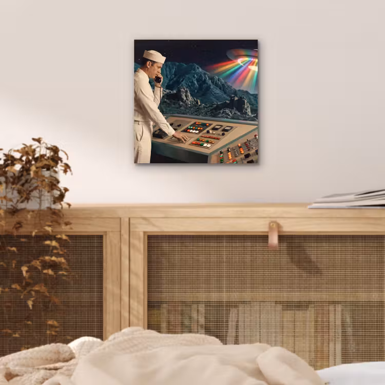 aluminium wall art - Man - Control Room - Beach - Man - Controlekamer - Strand aluminium wit klein