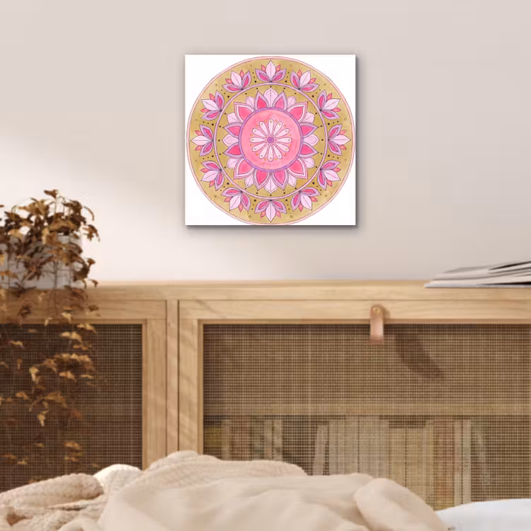 Mandala - Patroon - Kunst - Aquarel - Roze aluminium wit klein -sfeer3
