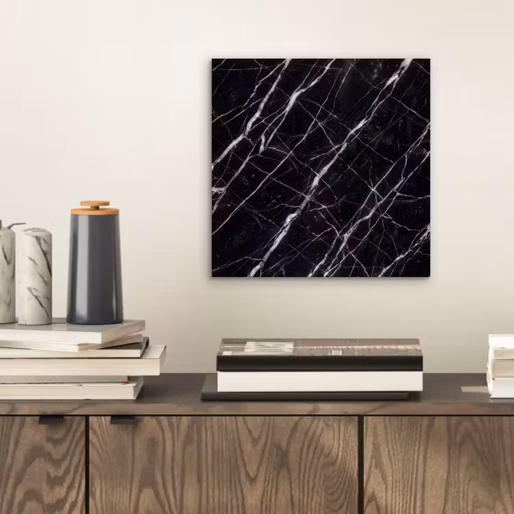 Marmer - Aders - Abstract - Zwart aluminium wit klein -sfeer1