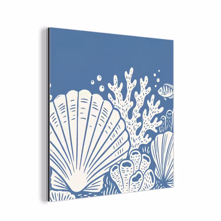 Zeeleven - Koraal - Schelp - Vis - Illustratie - Onderwater aluminium wit klein -3d