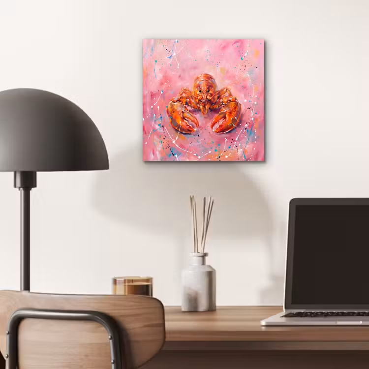 Zeeleven - Kreeft - Spatters - Abstract - Roze aluminium wit klein -sfeer5