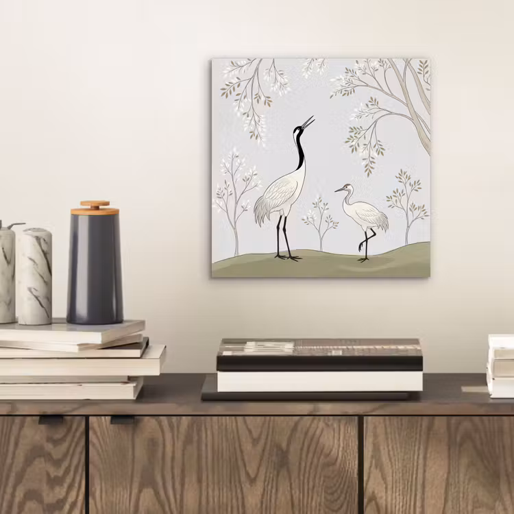 Minimalistisch - Kraanvogels - Blauw aluminium wit klein -sfeer1