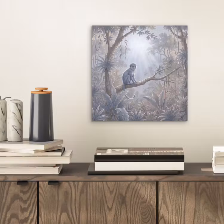 Aap - Boom - Jungle - Natuur - Grijs aluminium wit klein -sfeer1