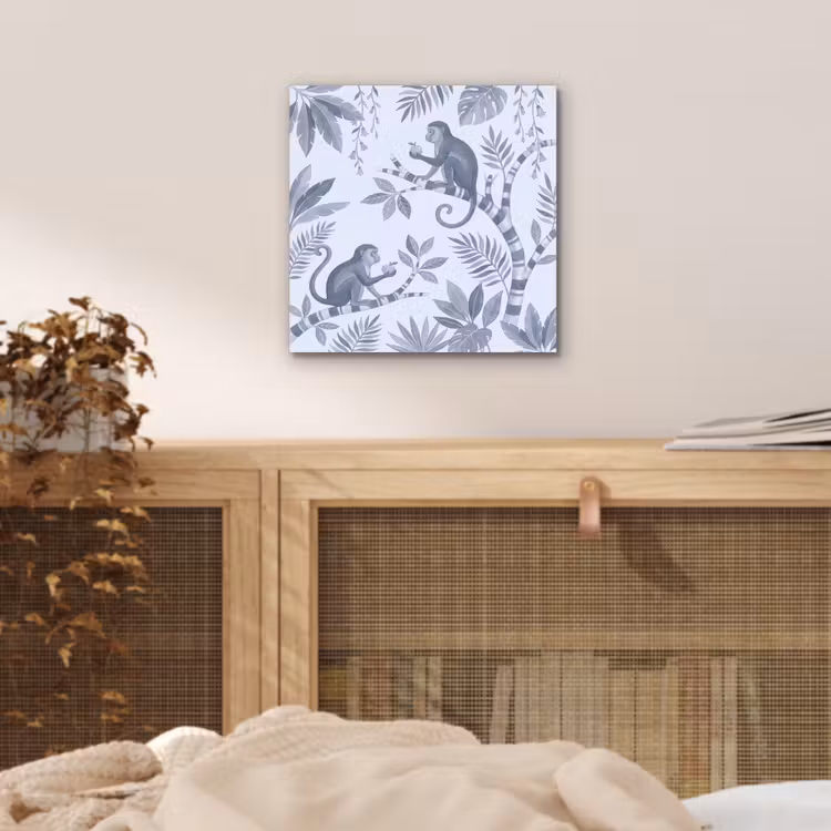 Aap - Boom - Bladeren - Jungle - Illustratie aluminium wit klein -sfeer3