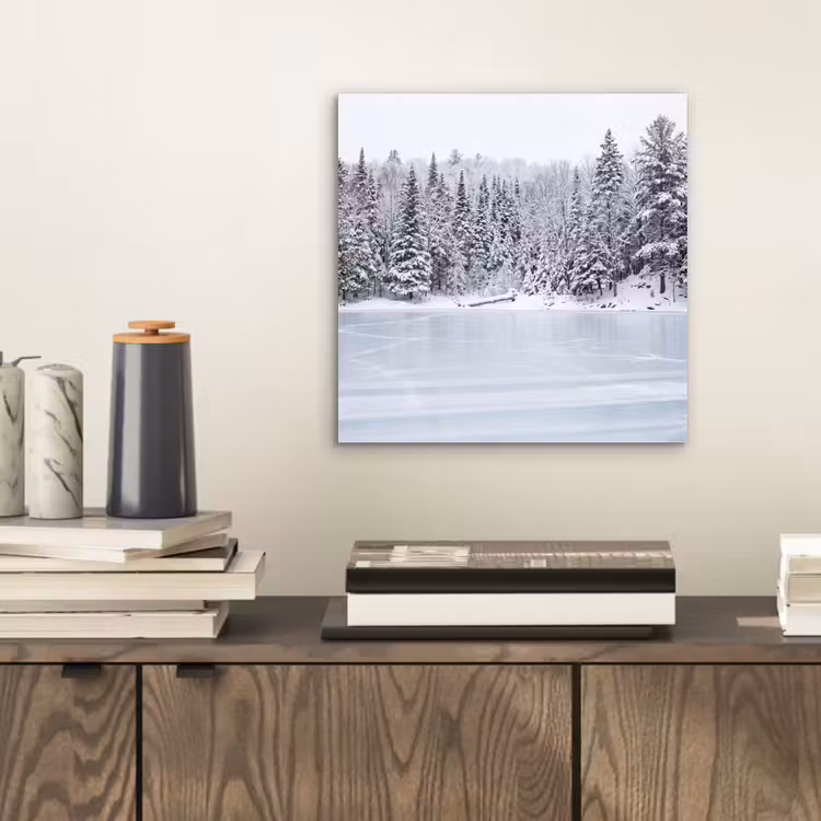 Meer - Dennen - IJs - Winter - Rustgevend aluminium wit klein -sfeer1