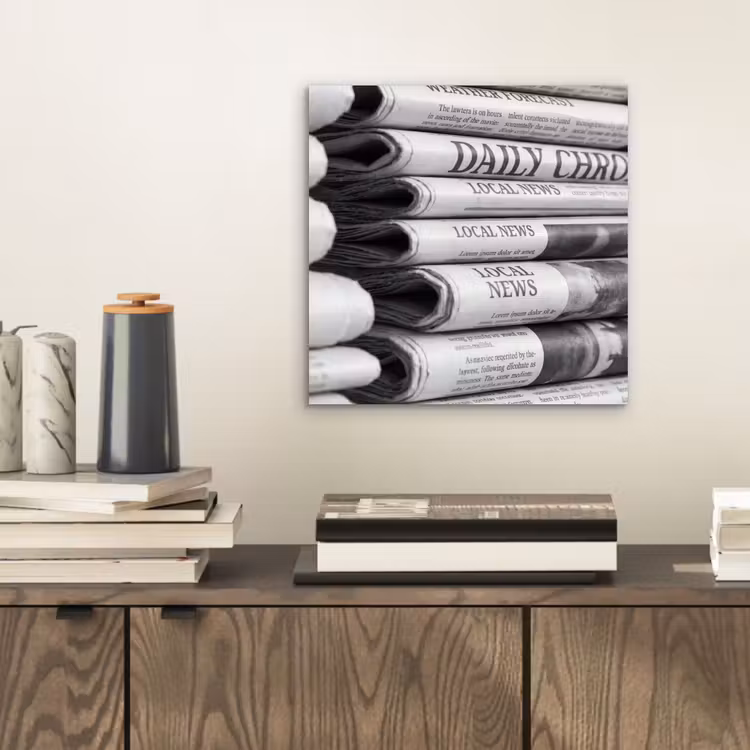 Krant - Stapel - Nieuws - Zwart-wit - Media aluminium wit klein -sfeer1