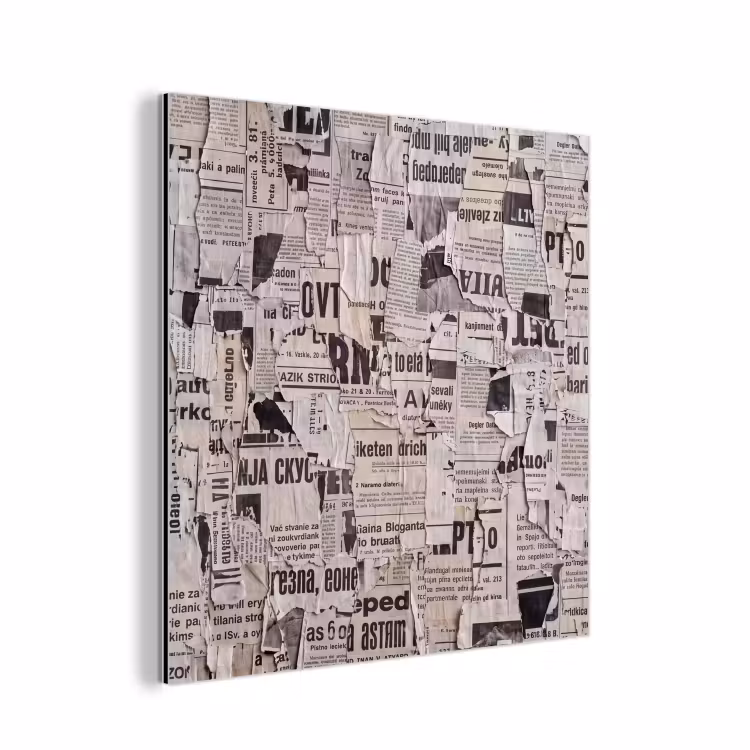 Krant - Gescheurd - Textuur - Abstract - Zwart-wit aluminium wit klein -3d