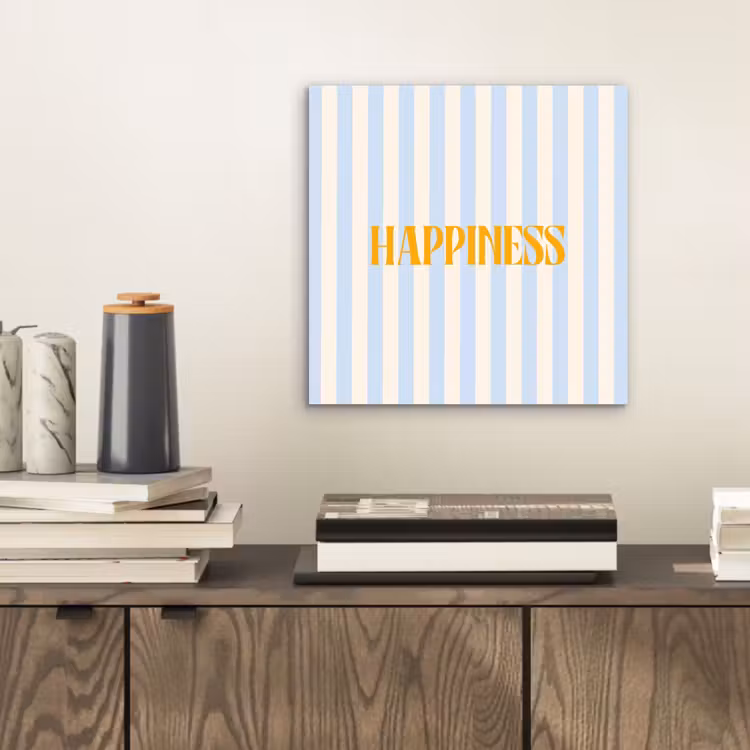 Oranje - Blauw - Strepen - Happiness aluminium wit klein -sfeer1