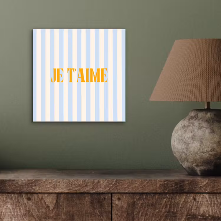 Oranje - Blauw - Strepen - Je t'aime aluminium wit klein -sfeer2