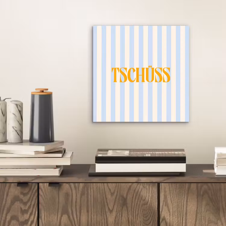 Oranje - Blauw - Strepen - Tschüss aluminium wit klein -sfeer1