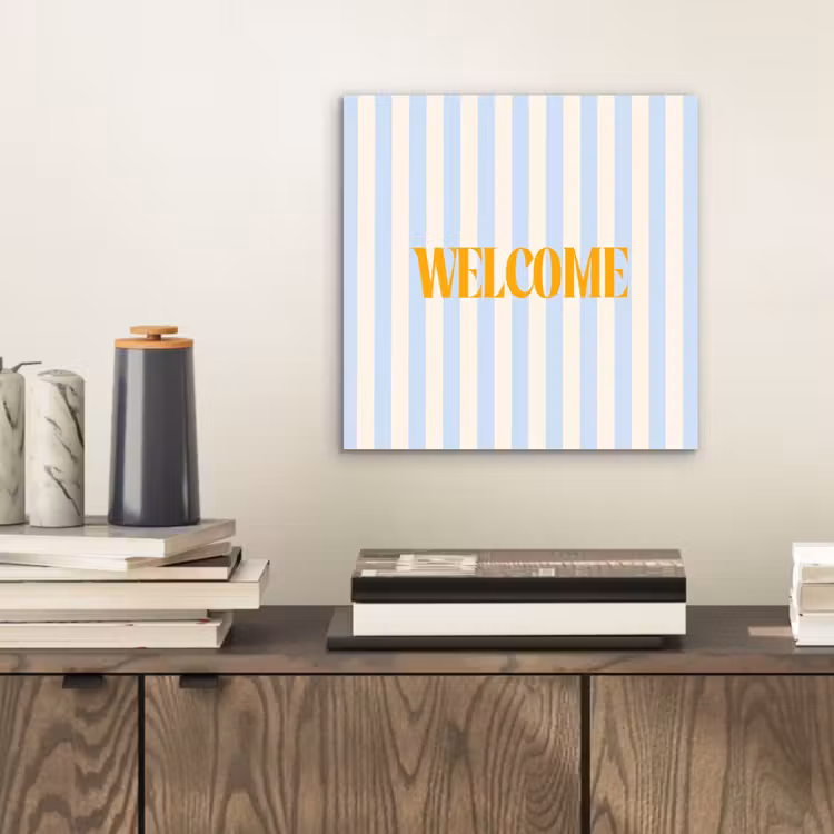 Oranje - Blauw - Strepen - Welcome aluminium wit klein -sfeer1