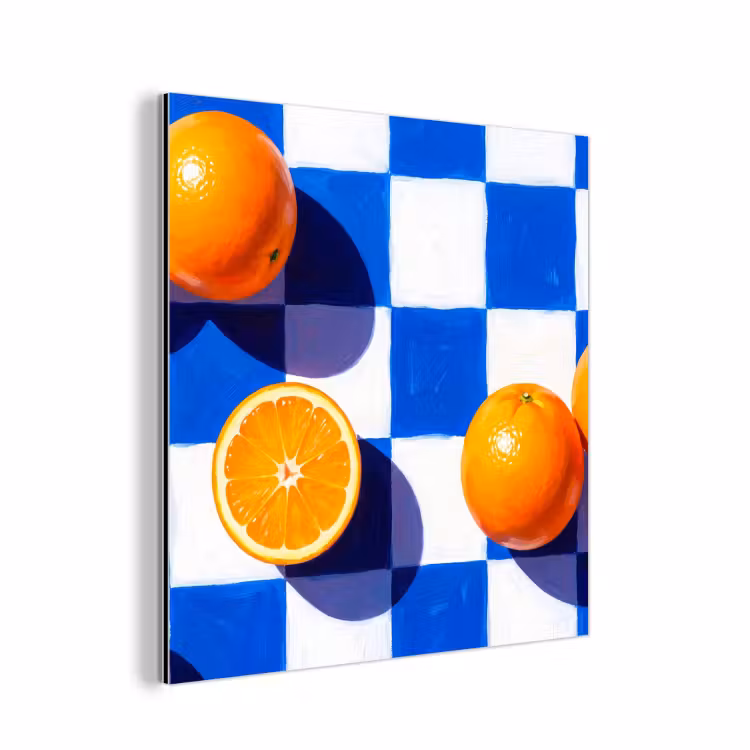 aluminium wall art - Orange - Checkered - Food - Sinaasappel - Geruit - Eten aluminium wit klein