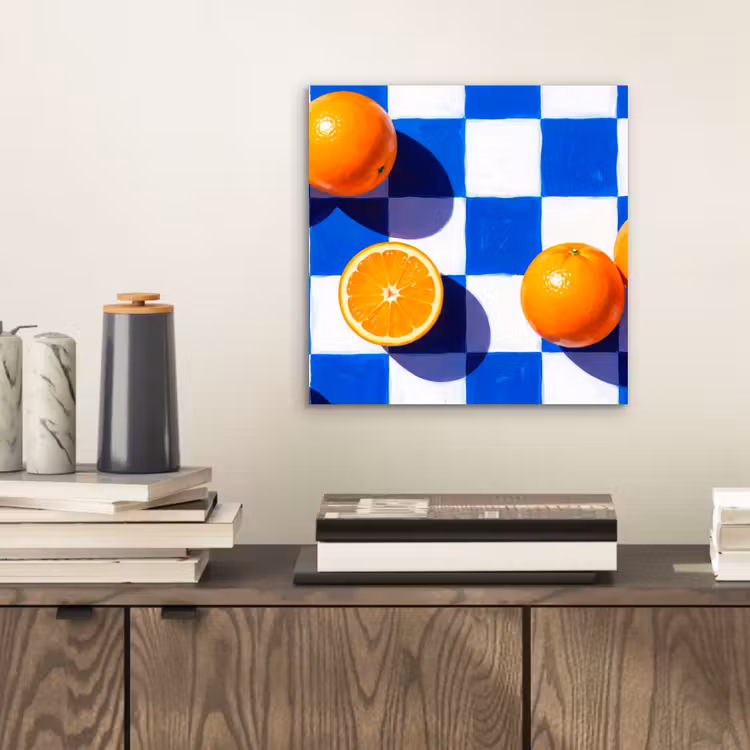 aluminium wall art - Orange - Checkered - Food - Sinaasappel - Geruit - Eten aluminium wit klein
