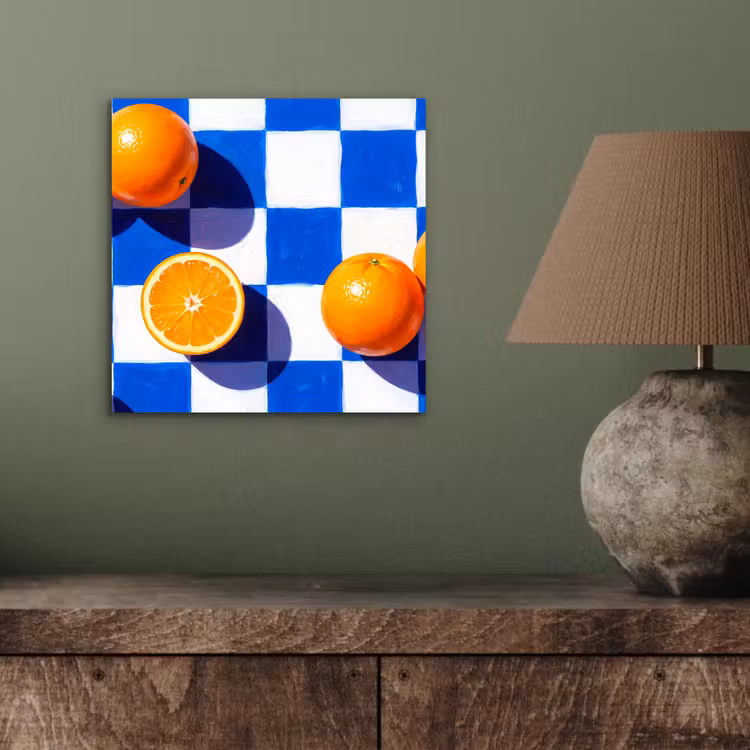 aluminium wall art - Orange - Checkered - Food - Sinaasappel - Geruit - Eten aluminium wit klein