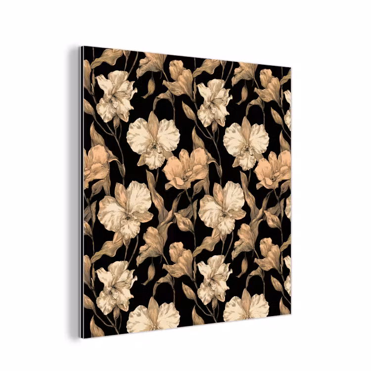 Orchideeën - Lijntekening - Patroon - Beige - Zwart aluminium wit klein 46 -3d