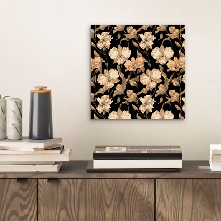 Orchideeën - Lijntekening - Patroon - Beige - Zwart aluminium wit klein 46 -sfeer1