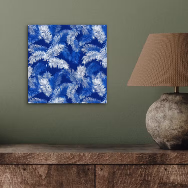 Palmblad - Patroon - Blauw aluminium wit klein 46 -sfeer2