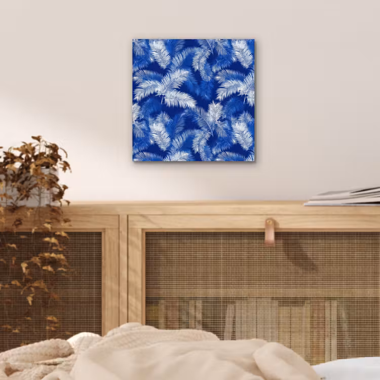 Palmblad - Patroon - Blauw aluminium wit klein 46 -sfeer3