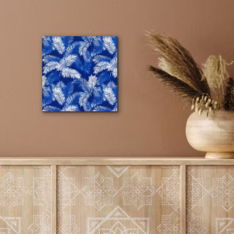 Palmblad - Patroon - Blauw aluminium wit klein 46 -sfeer4