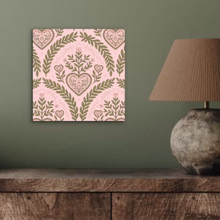 Patroon - Hart - Bloemen - Folkloristisch - Roze aluminium wit klein -sfeer2
