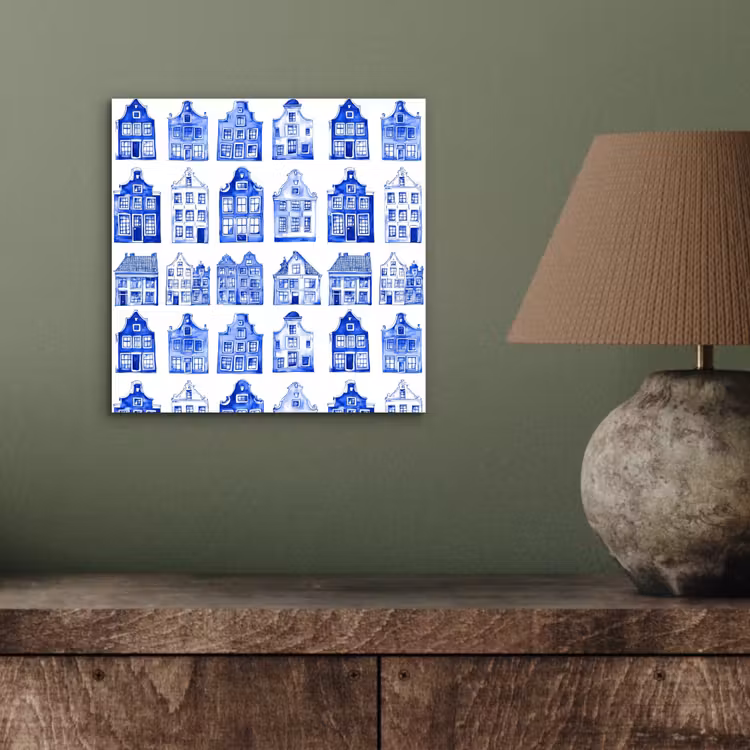 Patroon - Huizen - Blauw aluminium wit klein 46 -sfeer2