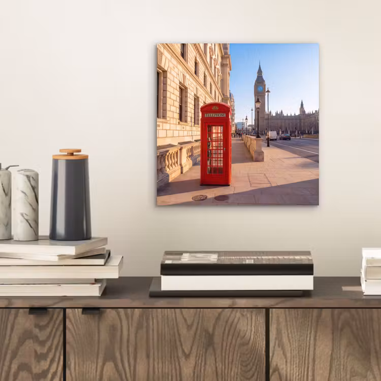 Telefooncel - Rood - Londen - Stad - Architectuur aluminium wit klein -sfeer1