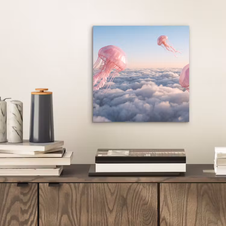 aluminium wall art - Pink Animal - Clouds - Roze dier - Wolken aluminium wit klein