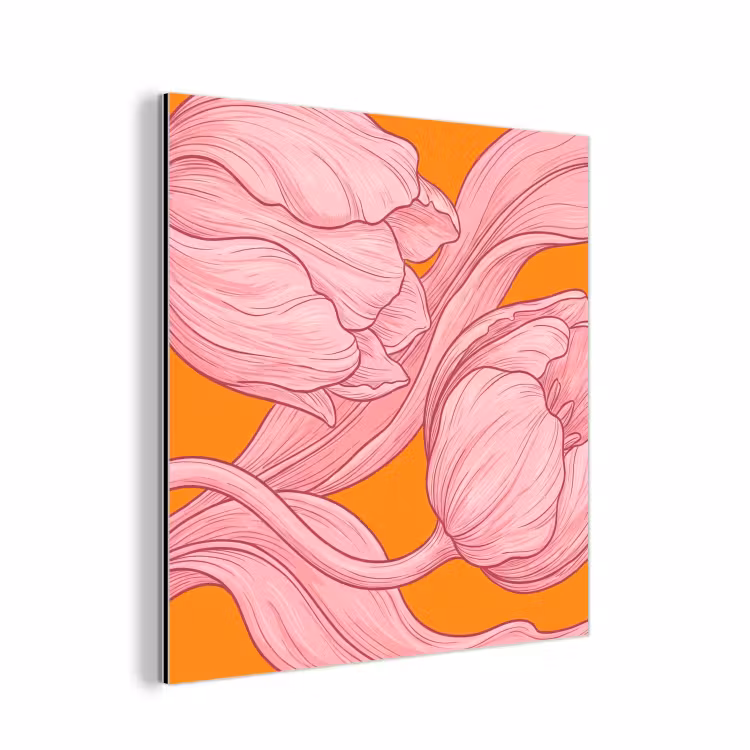 aluminium wall art - Pink Flowers - Modern - Roze bloemen - Modern aluminium wit klein