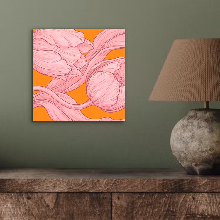 aluminium wall art - Pink Flowers - Modern - Roze bloemen - Modern aluminium wit klein