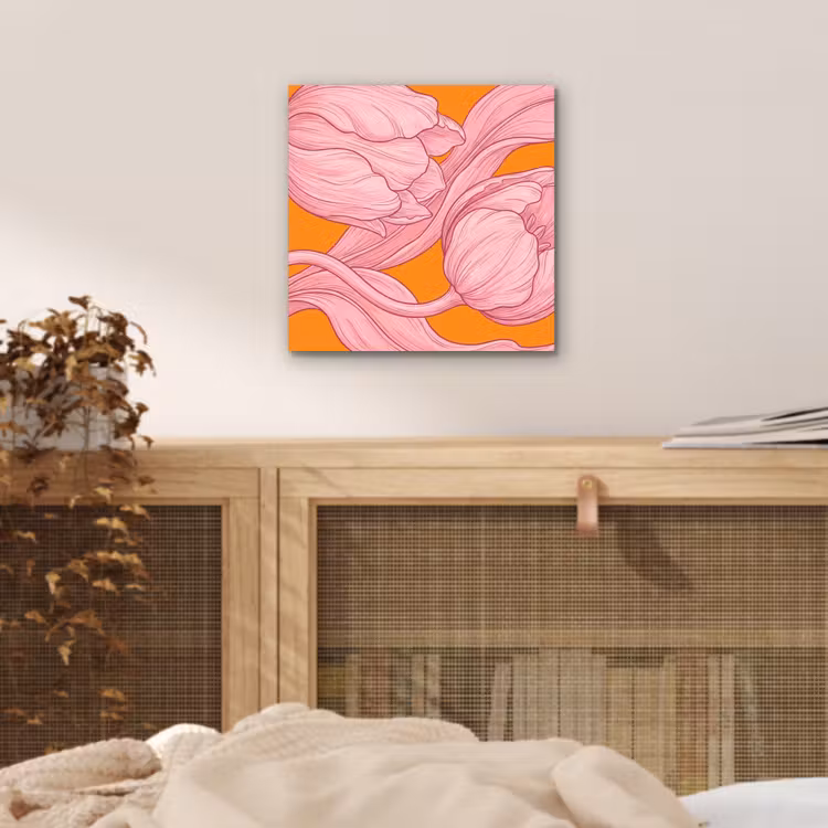 aluminium wall art - Pink Flowers - Modern - Roze bloemen - Modern aluminium wit klein