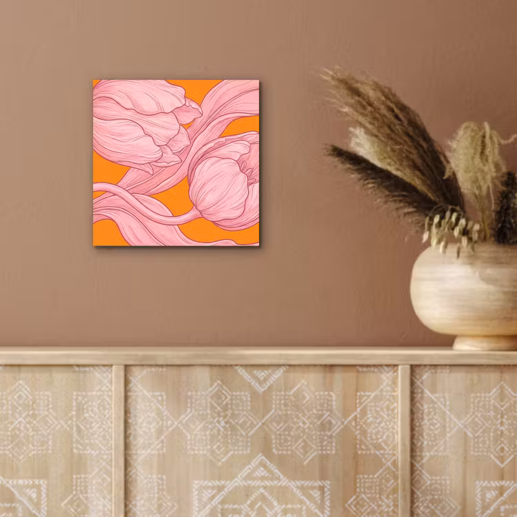 aluminium wall art - Pink Flowers - Modern - Roze bloemen - Modern aluminium wit klein