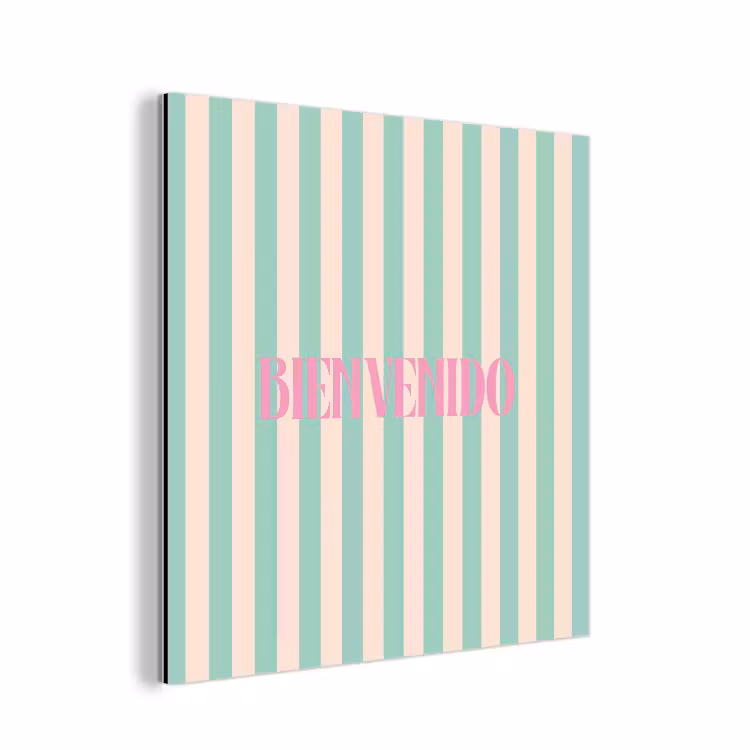 Roze - Groen - Strepen - Bienvenido aluminium wit klein -3d