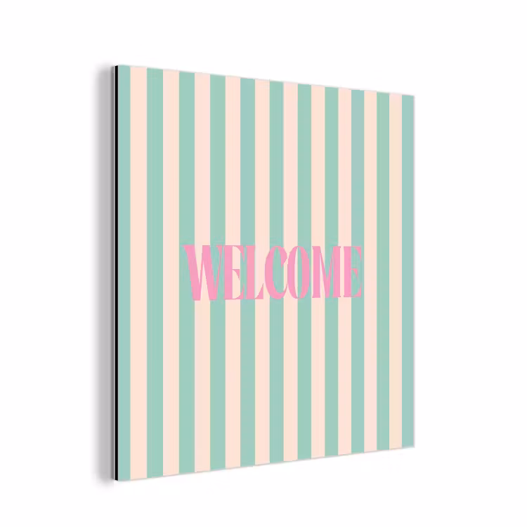 Roze - Groen - Strepen - Welcome aluminium wit klein -3d
