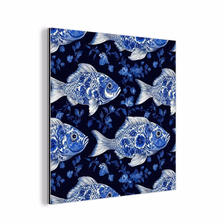 Vissen - Bloemen - Blauw aluminium wit klein 46 -3d