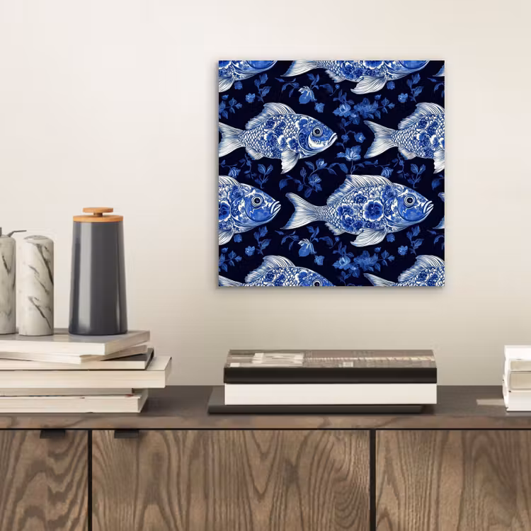 Vissen - Bloemen - Blauw aluminium wit klein 46 -sfeer1