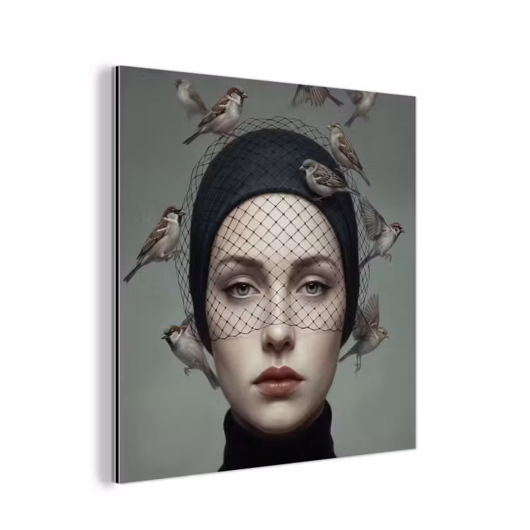 Portret - Vogels - Zwart aluminium wit klein -3d