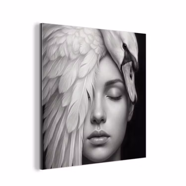 Portret - Zwaan - Zwart - Wit aluminium wit klein -3d