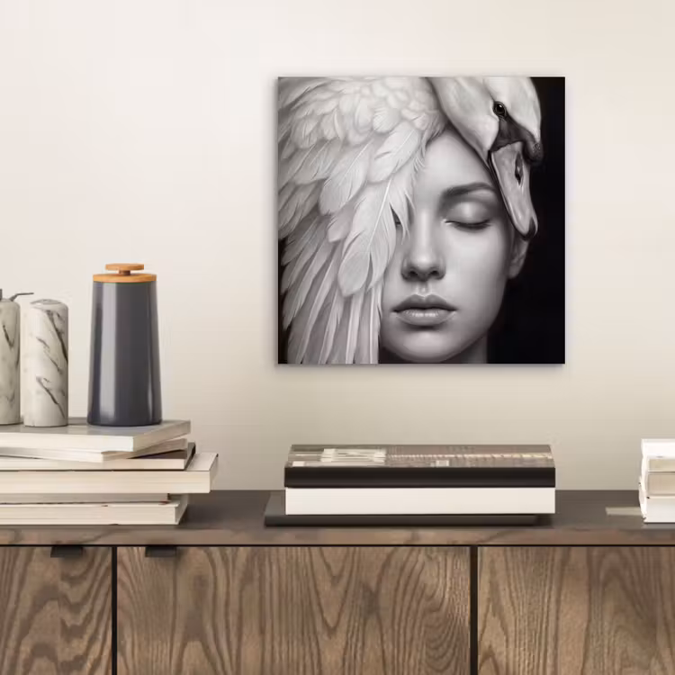 Portret - Zwaan - Zwart - Wit aluminium wit klein -sfeer1