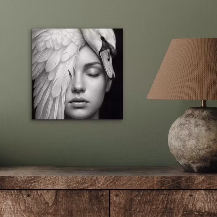 Portret - Zwaan - Zwart - Wit aluminium wit klein -sfeer2