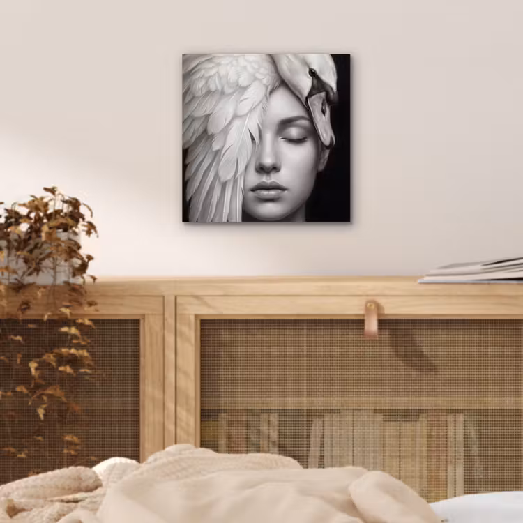 Portret - Zwaan - Zwart - Wit aluminium wit klein -sfeer3