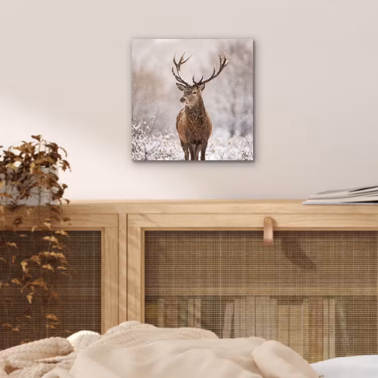 Edelhert - Bos - Sneeuw - Winter - Majestueus aluminium wit klein -sfeer3