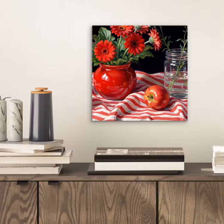 aluminium wall art - Red Flowers - Vase - Rode bloemen - Vaas aluminium wit klein