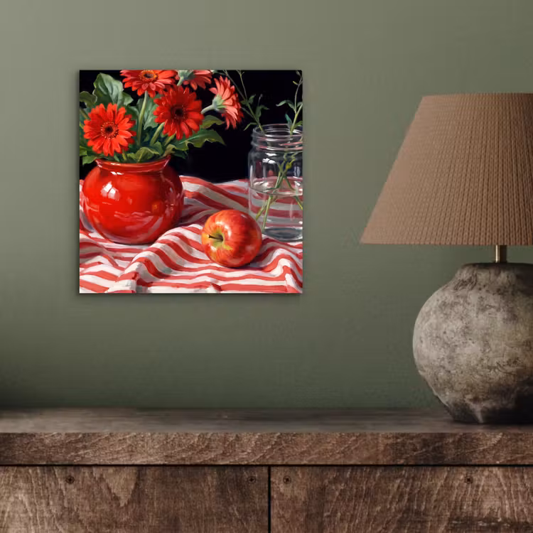 aluminium wall art - Red Flowers - Vase - Rode bloemen - Vaas aluminium wit klein