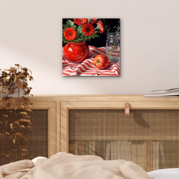 aluminium wall art - Red Flowers - Vase - Rode bloemen - Vaas aluminium wit klein