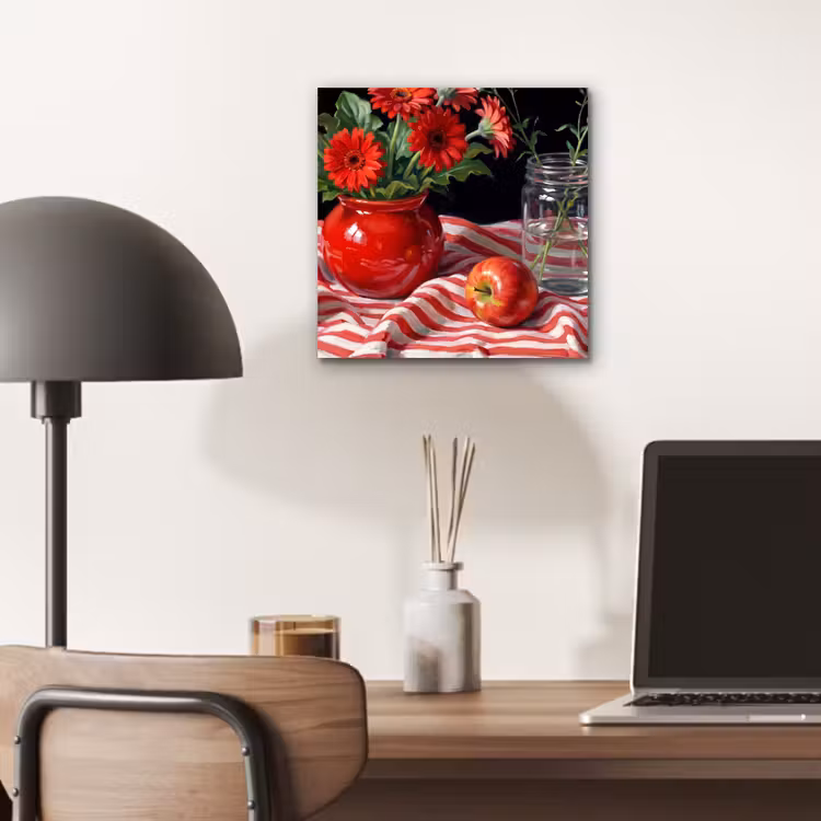 aluminium wall art - Red Flowers - Vase - Rode bloemen - Vaas aluminium wit klein