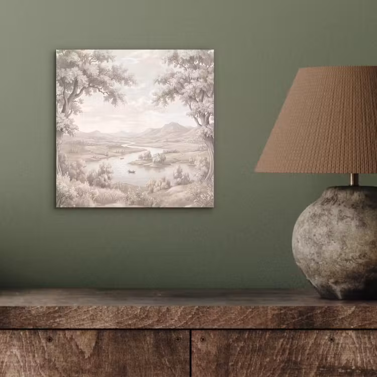 Rivierlandschap - Bergen - Natuur - Vintage - Beige aluminium wit klein -sfeer2