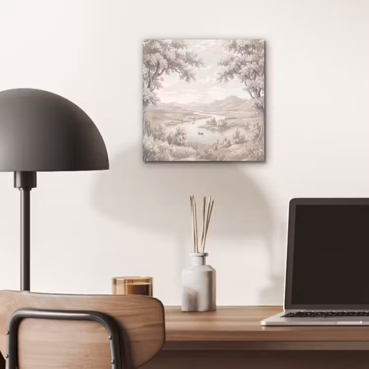Rivierlandschap - Bergen - Natuur - Vintage - Beige aluminium wit klein -sfeer5