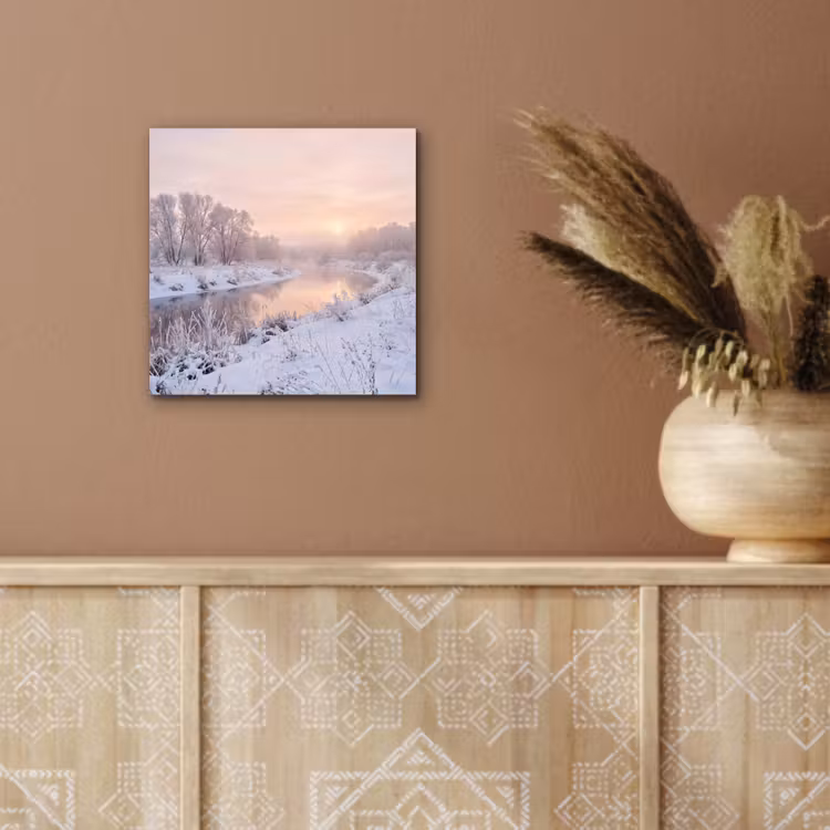 Rivier - Winter - Landschap - Sneeuw - Zonsopgang aluminium wit klein -sfeer4